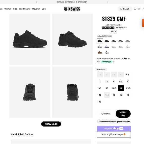 K SWISS ALL BLACK ST329 CMF SIZE 11 - Picture 10 of 10